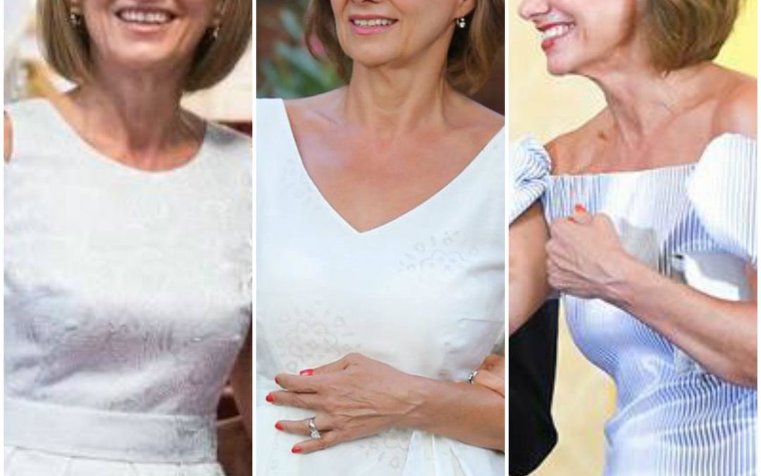 Cele trei ţinute create de Eli Lăslean pentru Carmen Iohannis, care au impresionat-o pe Brigitte Macron